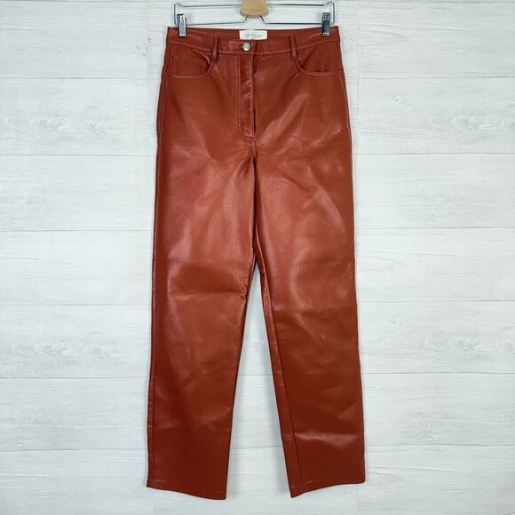 Aritzia Pants - Aritzia Wilfred Melina Vegan Faux Leather Pants Size 10 Orange Straight Leg Fall